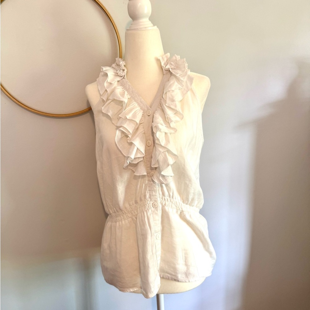 Cynthia Rowley White Ruffled Sleeveless Button-down Blouse